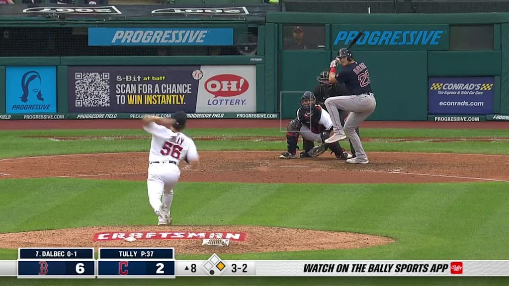 Bobby Dalbec grounds into a double play, third baseman Jose Ramirez to second baseman Andres Gimenez to first baseman Owen Miller.   Alex Verdugo out at 2nd.    Bobby Dalbec out at 1st.
