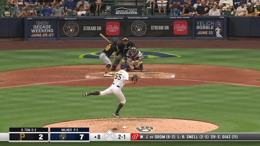 Hoby Milner of the Milwaukee Brewers throws during a baseball game