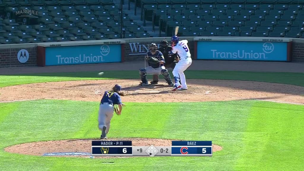 Brewers challenged (play at 1st), call on the field was overturned: Javier Baez grounds out softly to pitcher Josh Hader.   Javier Baez out at 1st.