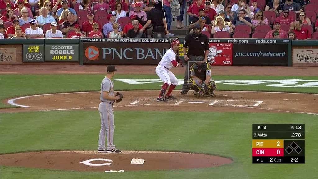 Joey Votto grounds out softly, pitcher Chad Kuhl to first baseman Josh Bell.
