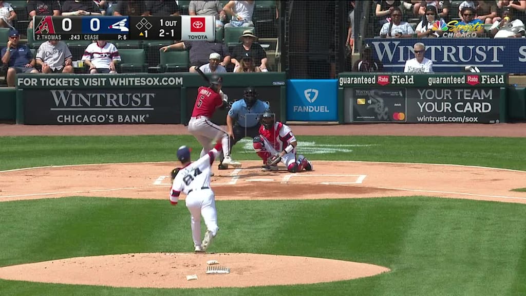 Alek Thomas grounds out, second baseman Romy Gonzalez to first baseman Andrew Vaughn.