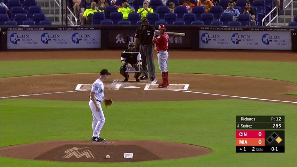 Marlins Trevor Richards gets the ball against the Cubs