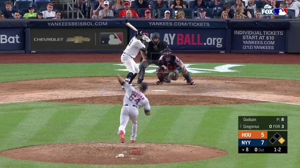 Didi Gregorius grounds into a force out, third baseman Yuli Gurriel to shortstop Alex Bregman.   Aaron Hicks out at 2nd.    Didi Gregorius out at 2nd.  Didi Gregorius out at 2nd, catcher Max Stassi to shortstop Alex Bregman.