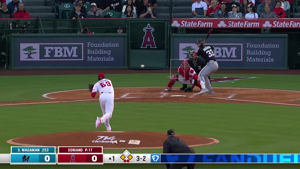 Eric Wagaman grounds out sharply, shortstop Zach Neto to first baseman Nolan Schanuel.