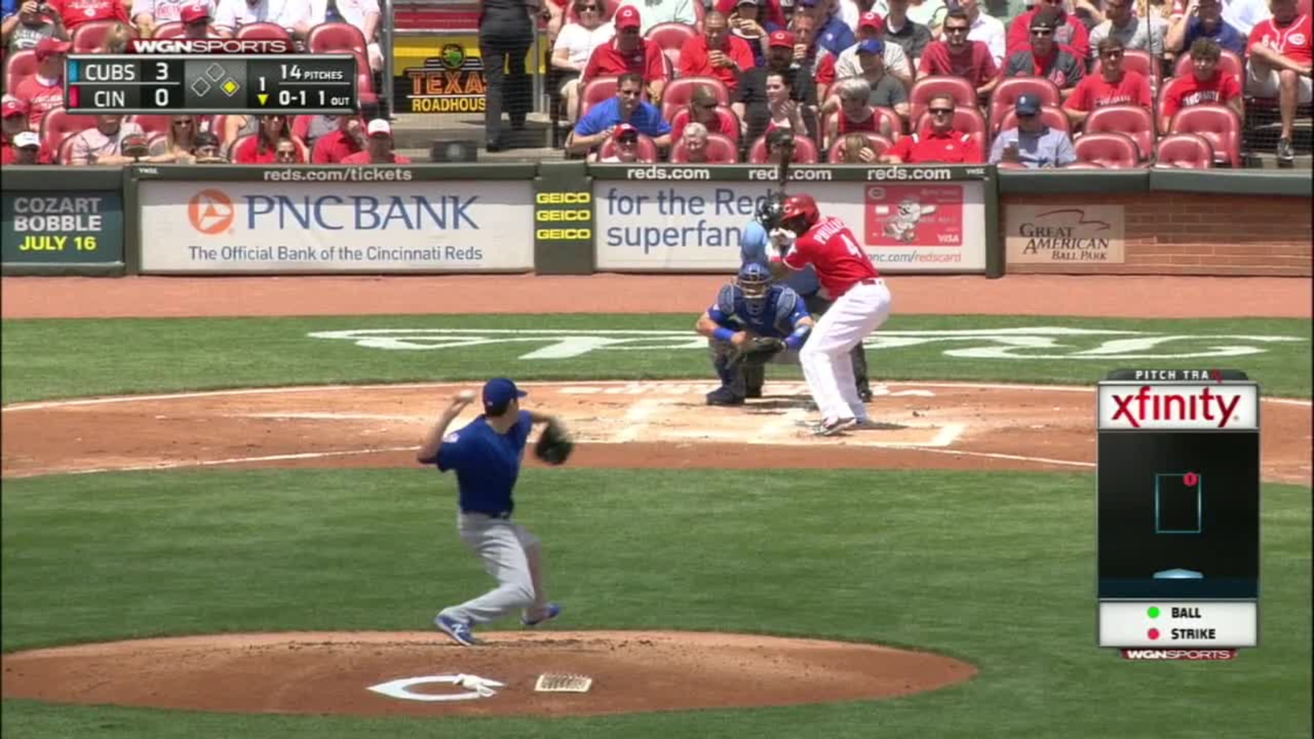 Brandon Phillips pops out to first baseman Anthony Rizzo.