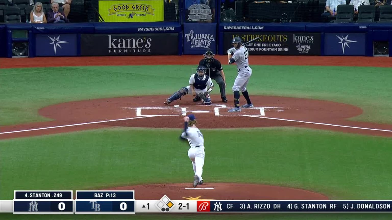 Giancarlo Stanton grounds out, third baseman Yandy Diaz to first