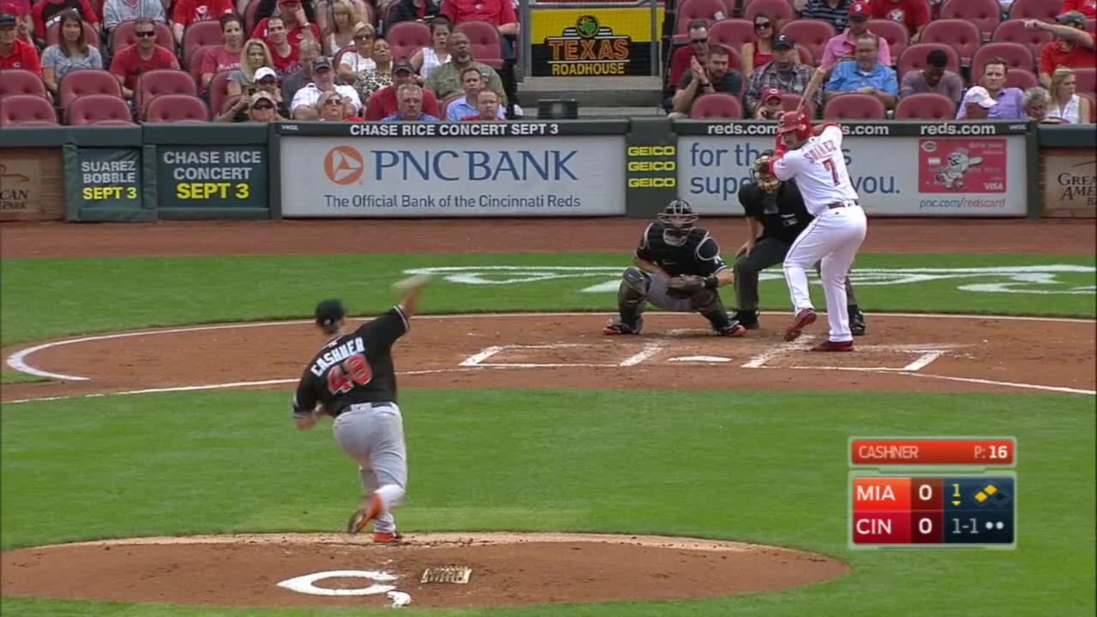 Andrew Cashner Bola mala to Eugenio Suarez | 17/08/2016 | Los Yankees de Nueva York