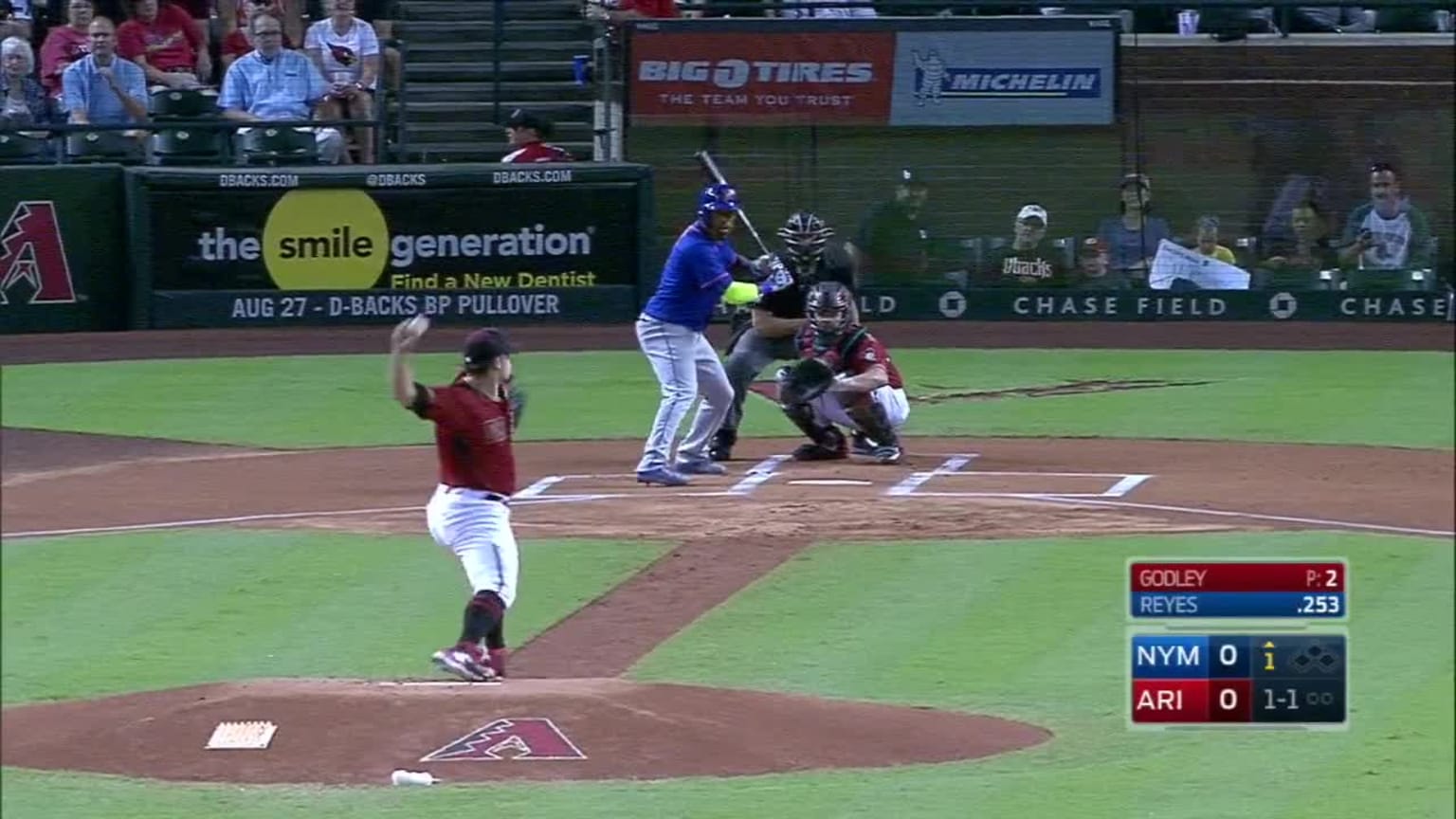 Zack Godley Foul to Jose Reyes | 17/08/2016 | Los Yankees de Nueva York