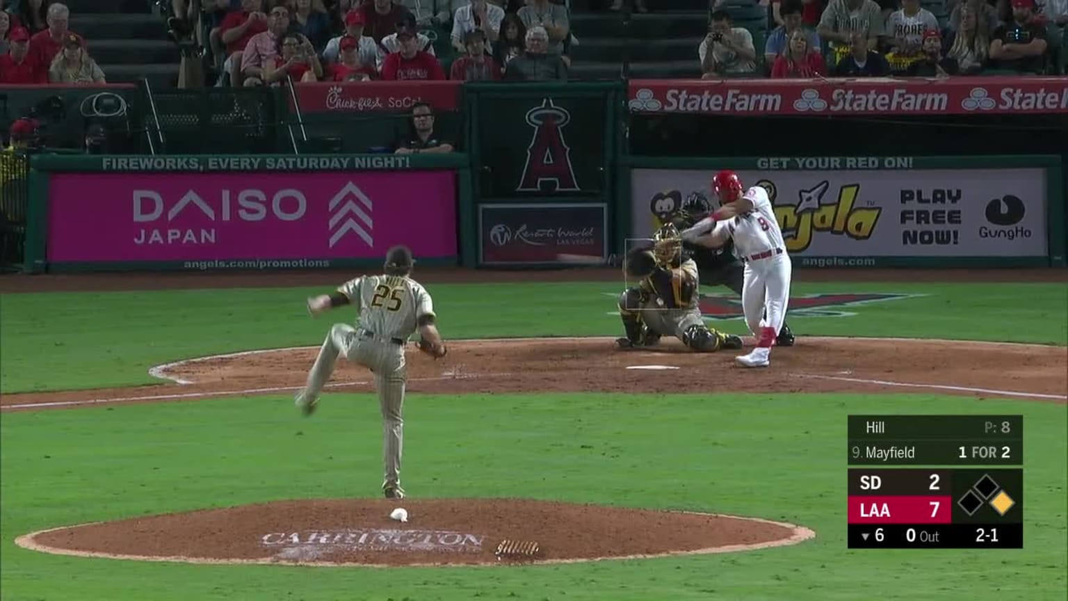 Jack Mayfield singles on a ground ball to right fielder Wil Myers