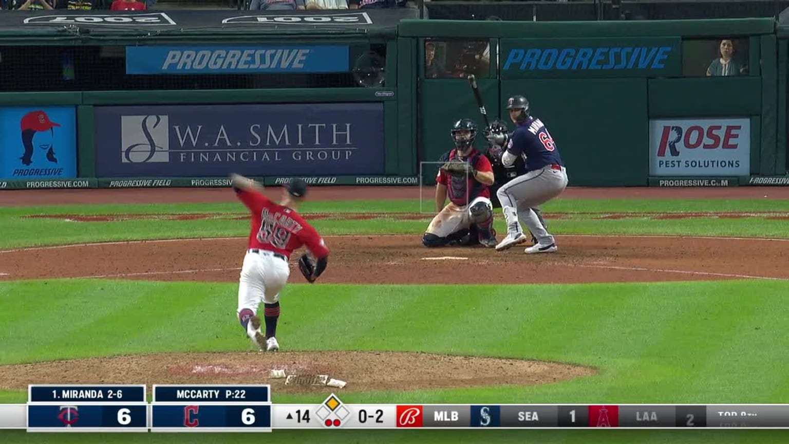 Jose Miranda strikes out on a foul tip. 09/17/2022 Cleveland Guardians