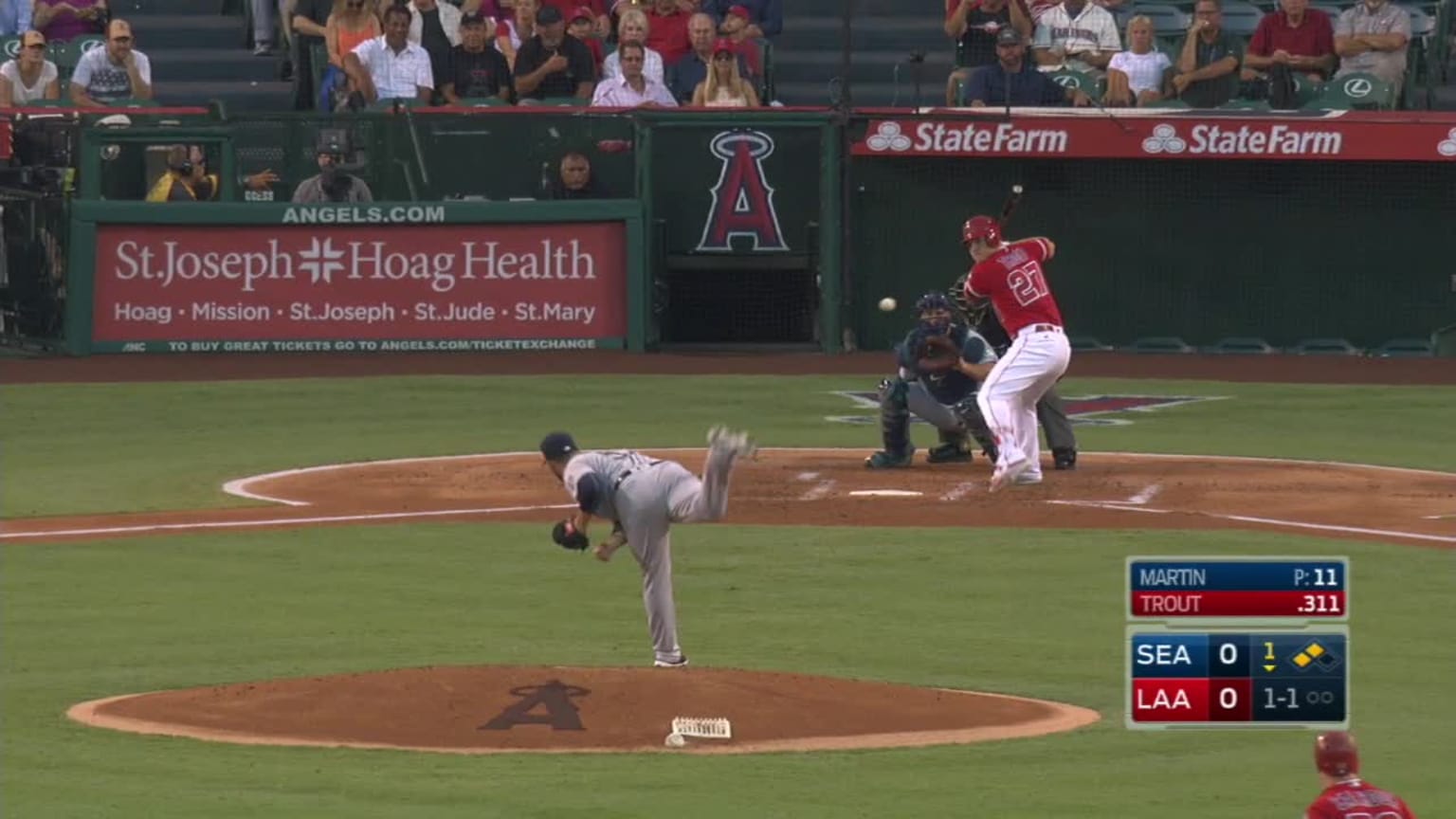 Mike Trout golpeado por lanzamiento. | 17/08/2016 | Los Reds de Cincinnati