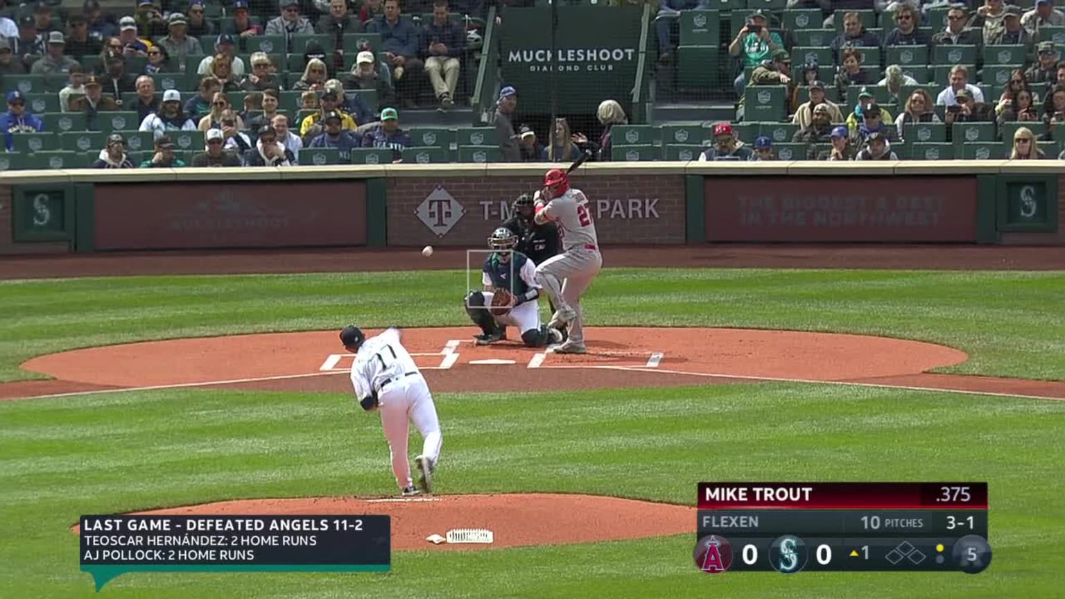 Mike Trout walks. 04/05/2023 Seattle Mariners