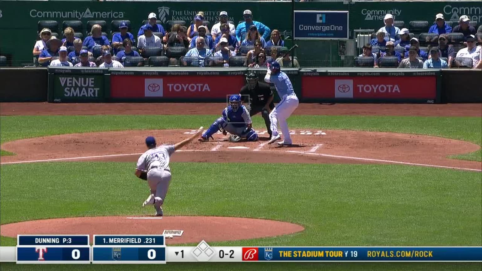 Whit Merrifield strikes out swinging. 06/29/2022 Minnesota Twins