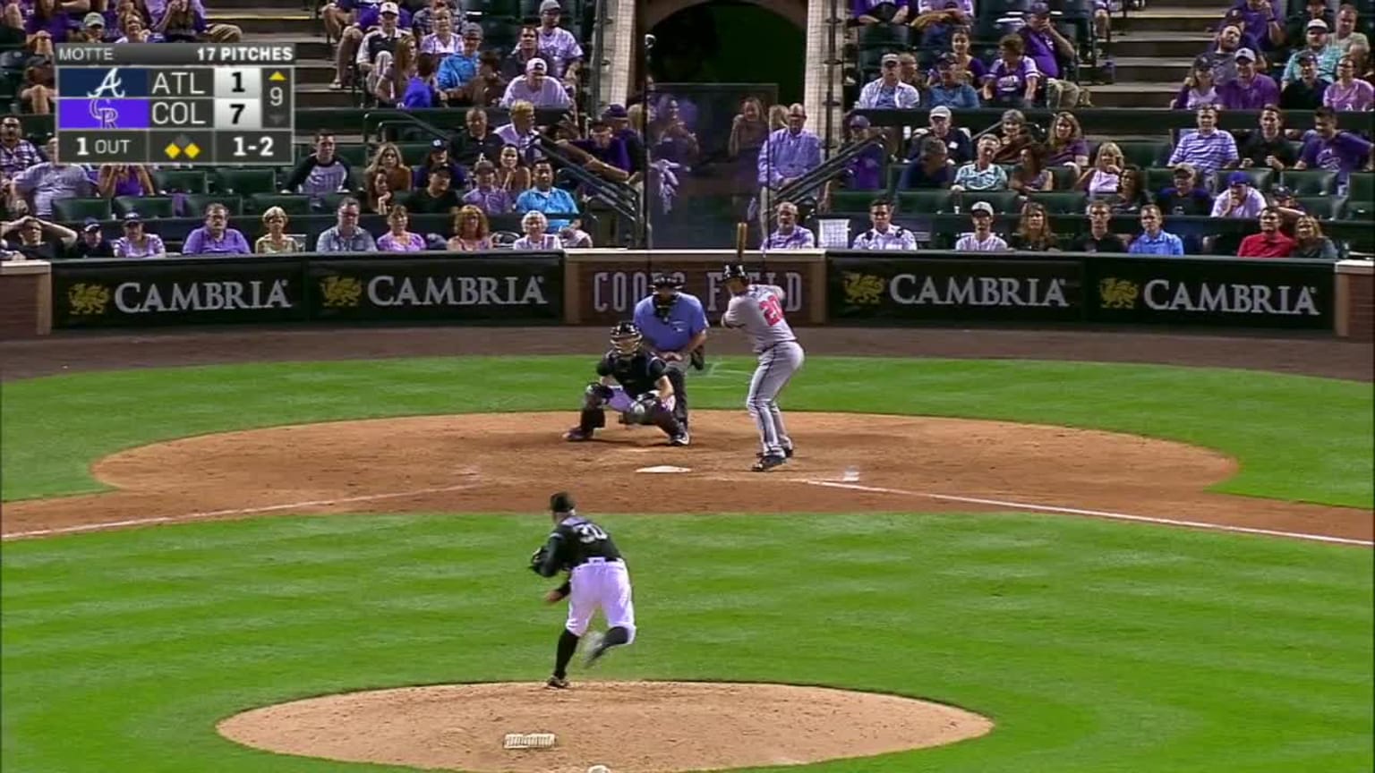 Anthony Recker doubles (1) on a line drive to center fielder Charlie