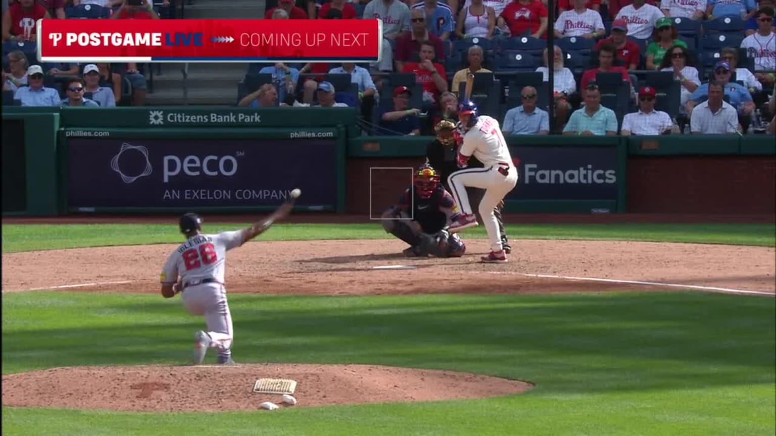 Trea Turner reaches on a throwing error by second baseman Ozzie Albies