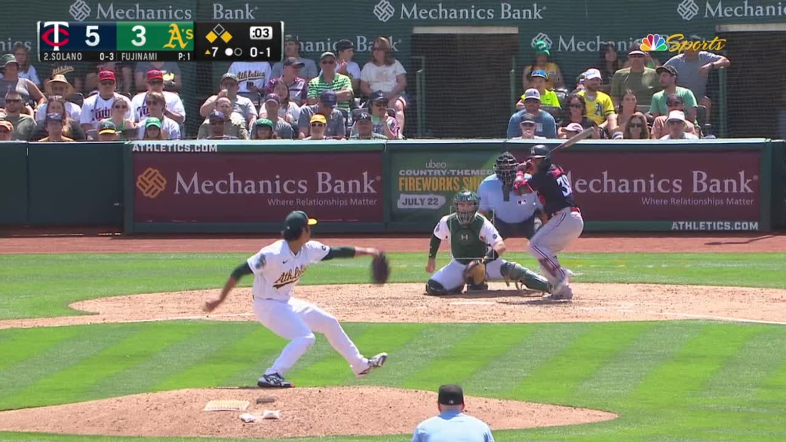 Donovan Solano grounds into a double play, shortstop Nick Allen to second  baseman Zack Gelof to first baseman Tyler Soderstrom. Carlos Correa out at  2nd. Donovan Solano out at 1st.