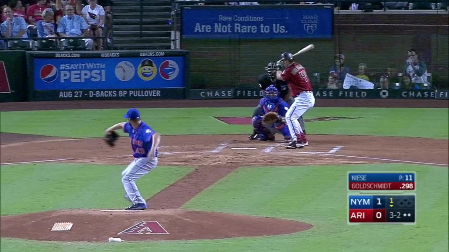 Jonathon Niese Foul to Paul Goldschmidt | 17/08/2016 | Los Brewers de Milwaukee