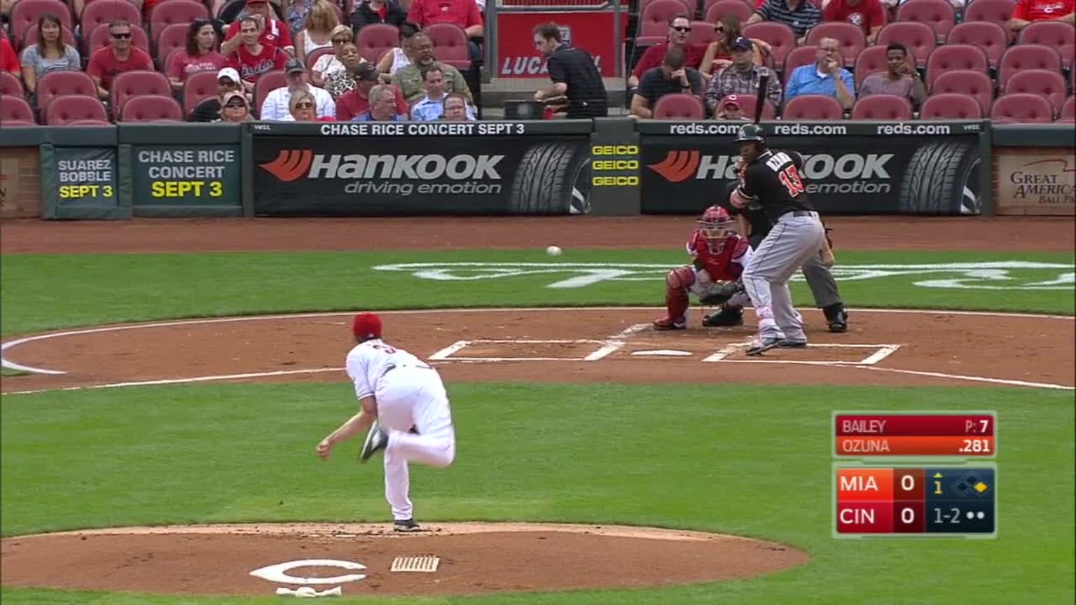 Homer Bailey Foul to Marcell Ozuna | 17/08/2016 | Los Yankees de Nueva York