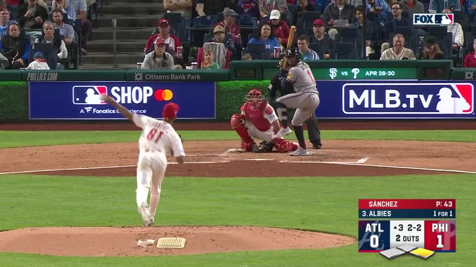 Ozzie Albies reaches on a fielder's choice. Drake Baldwin to 2nd. Drake ...