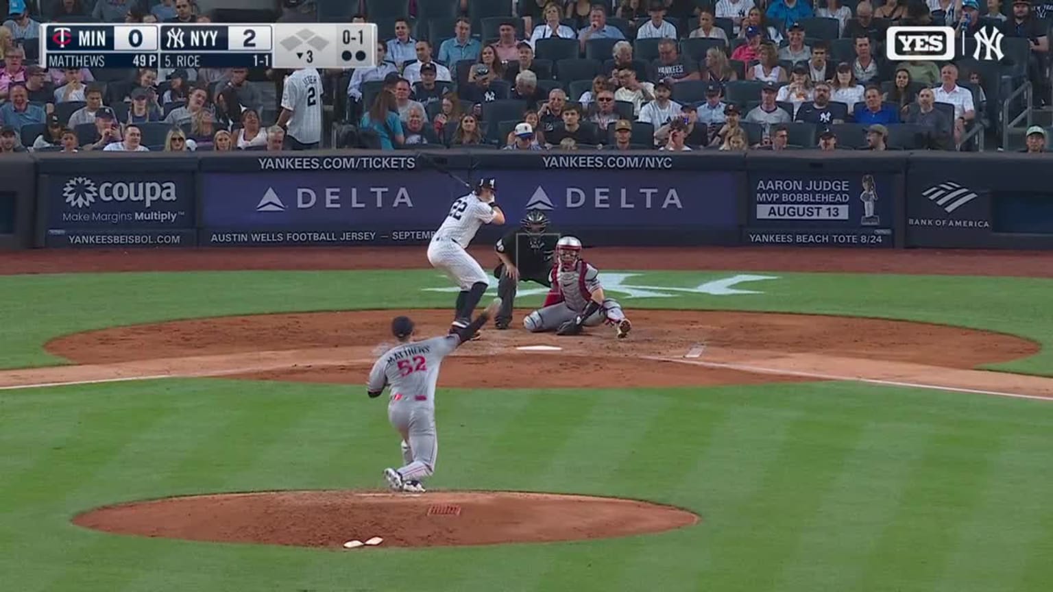 Zebby Matthews Called Strike to Ben Rice | 08/11/2025 | MLB.com