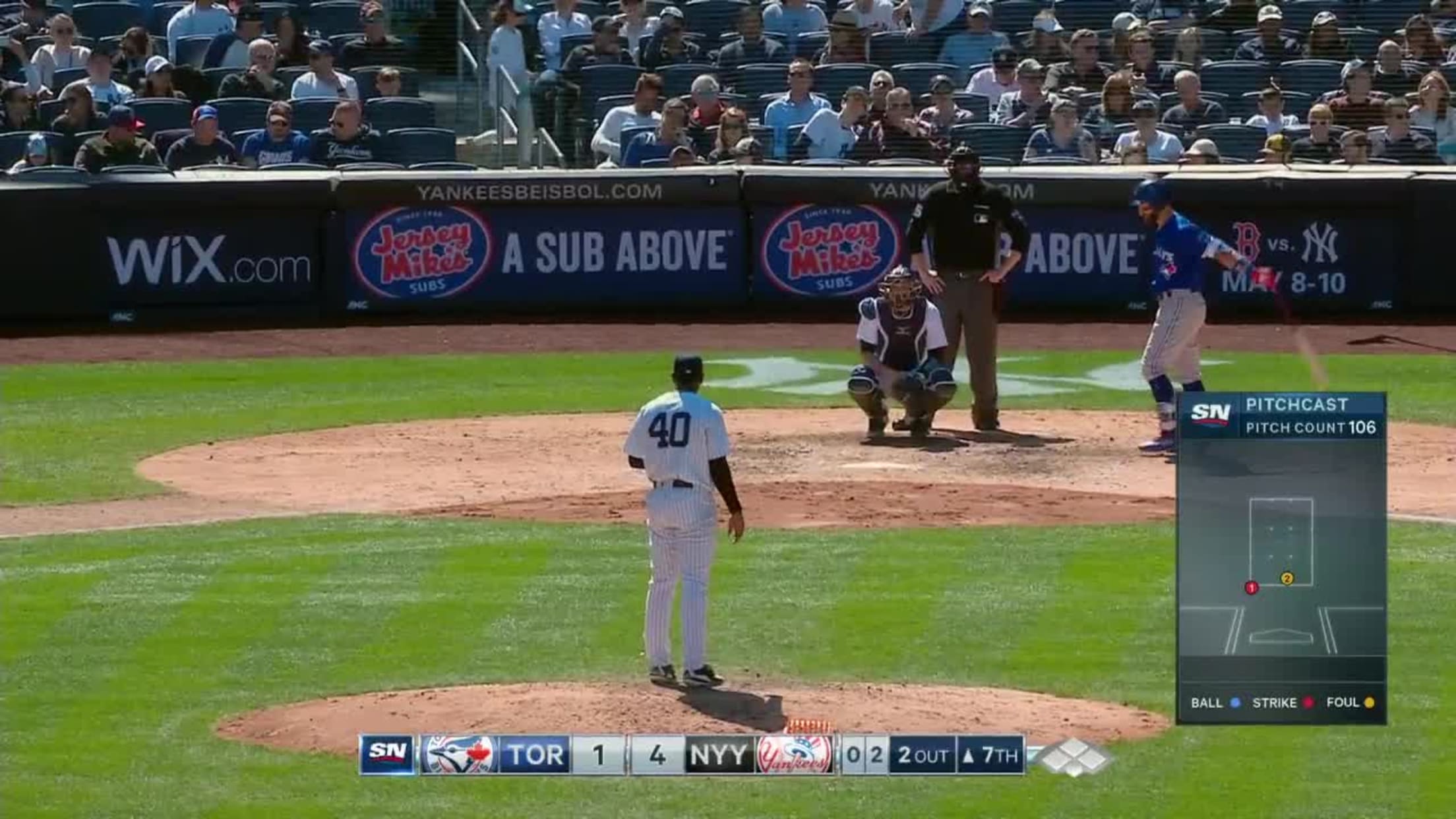 Kevin Pillar hit by pitch., 04/22/2018