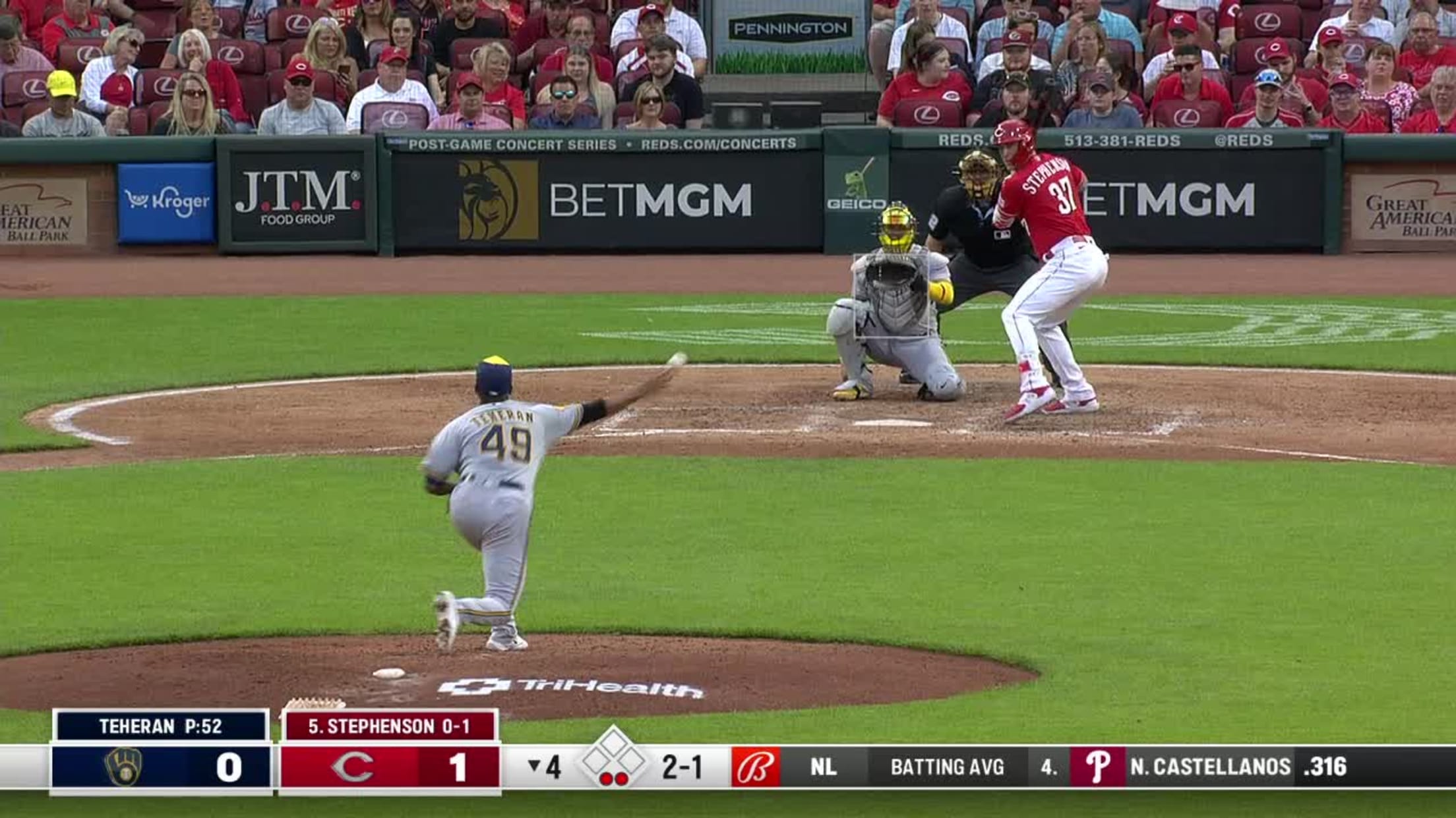 Tyler Stephenson's solo homer (9), 08/20/2023