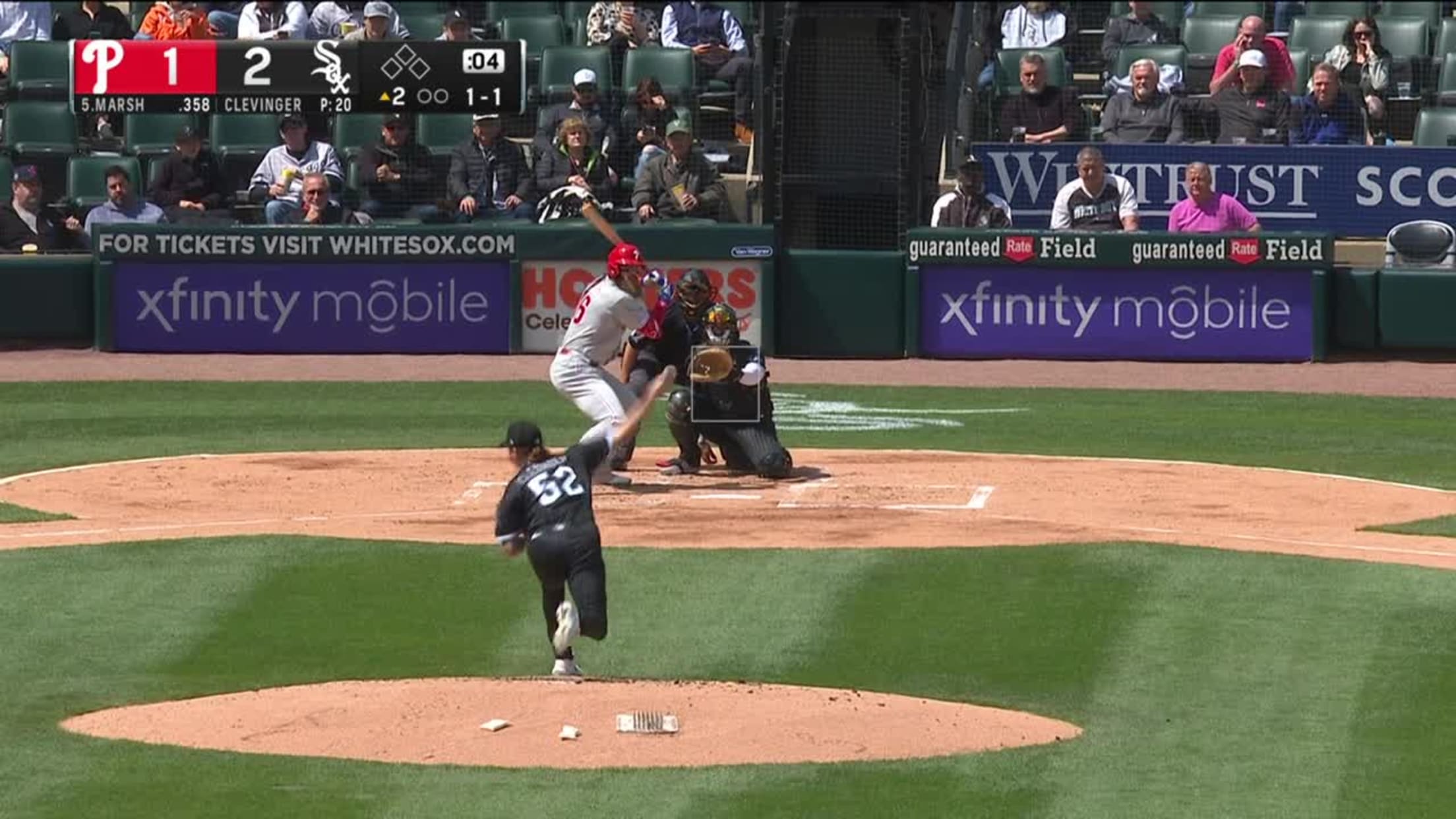 The distance behind Brandon Marsh's home run, 04/19/2023