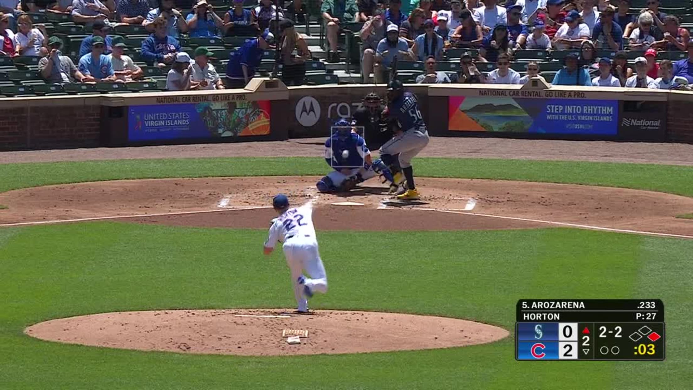 Randy Arozarena doubles (18) on a fly ball to center fielder