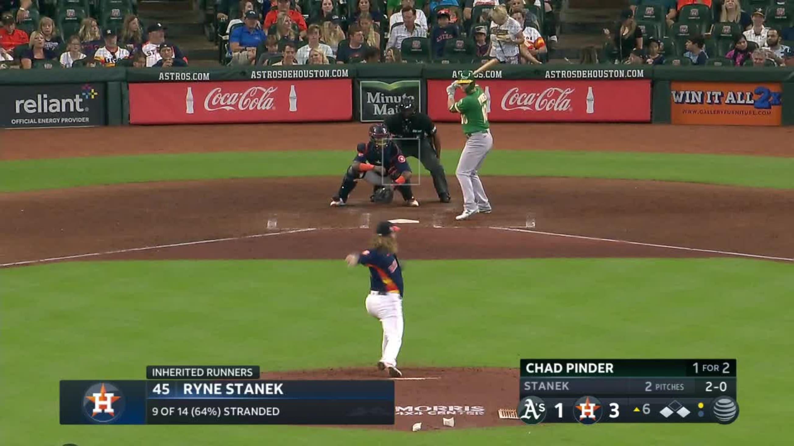 Chad Pinder doubles of Minute Maid Park roof
