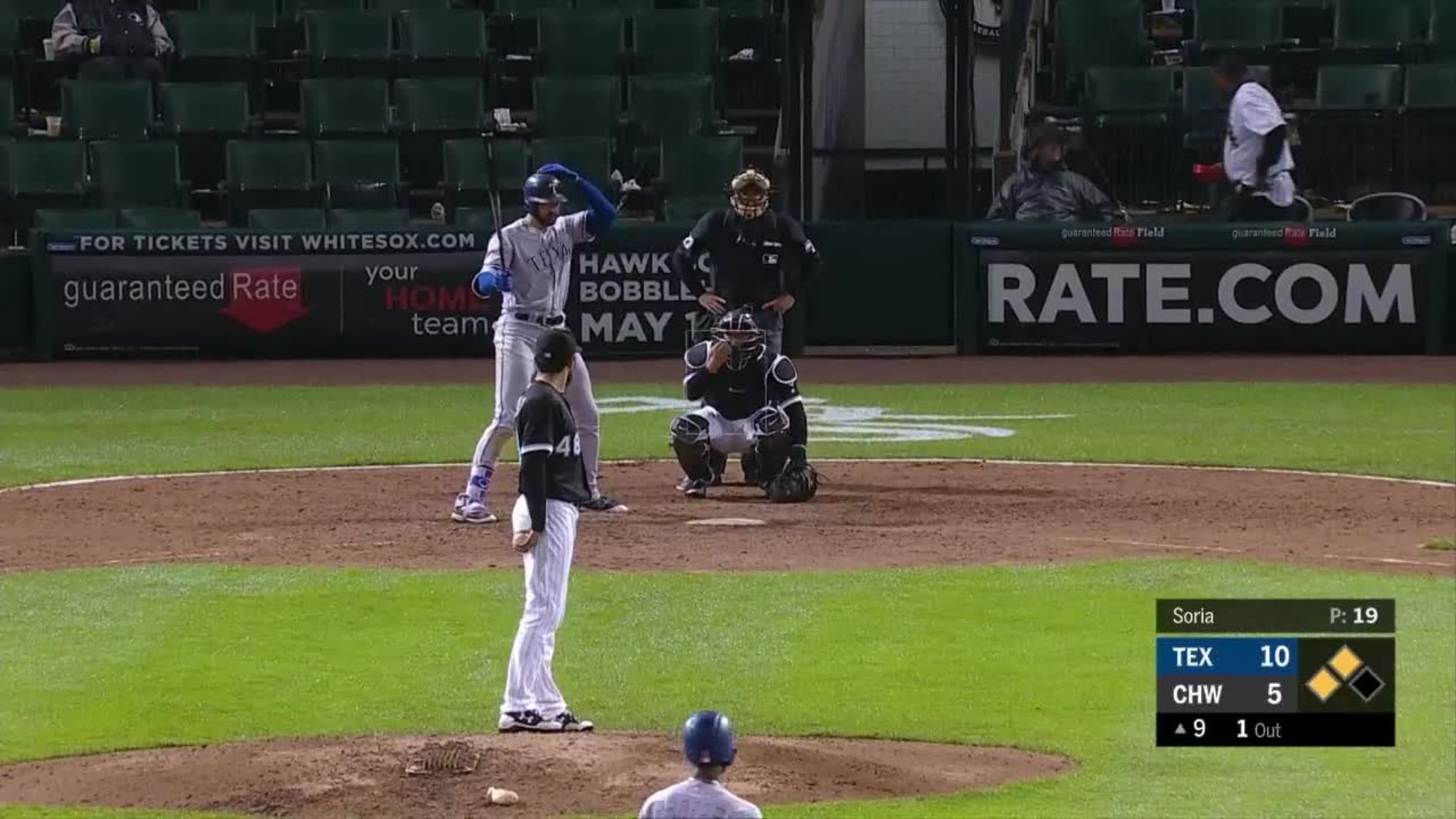 Joey Gallo doubles (6) on a line drive to right fielder Trayce Thompson.  Nomar Mazara scores. Jurickson Profar scores., 05/18/2018