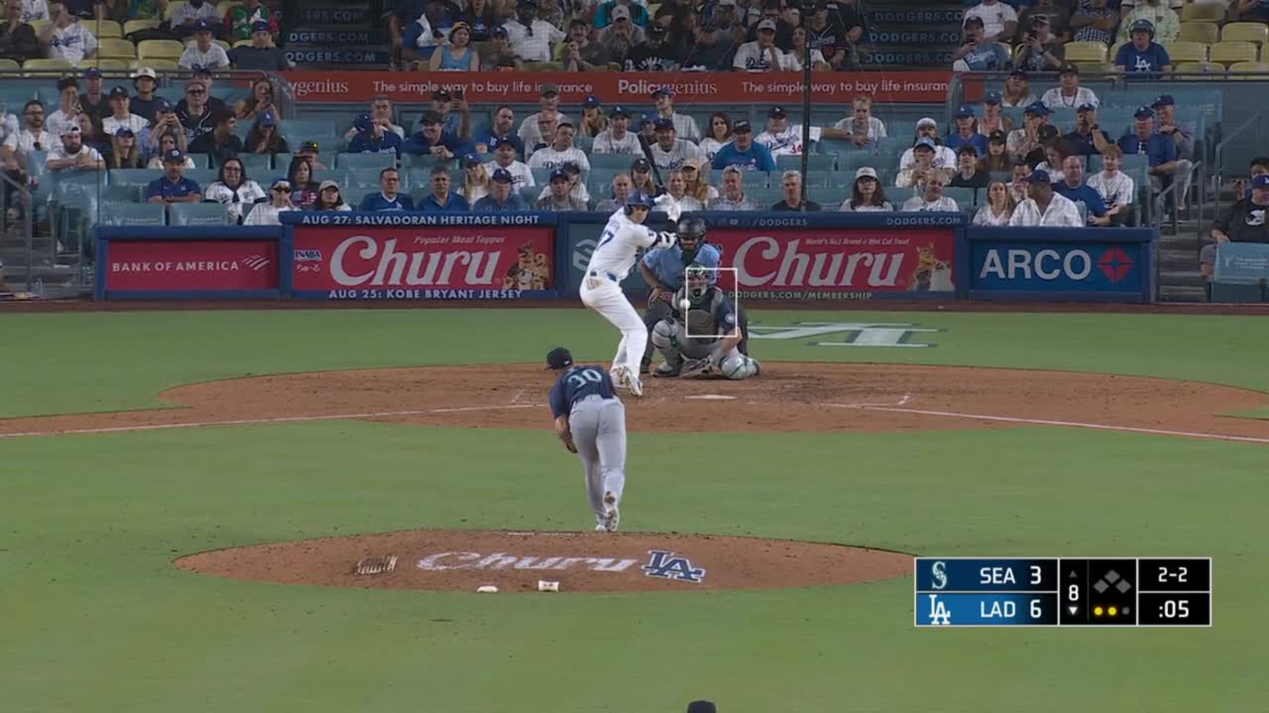 Shohei Ohtani singles on a sharp line drive to right fielder Mitch