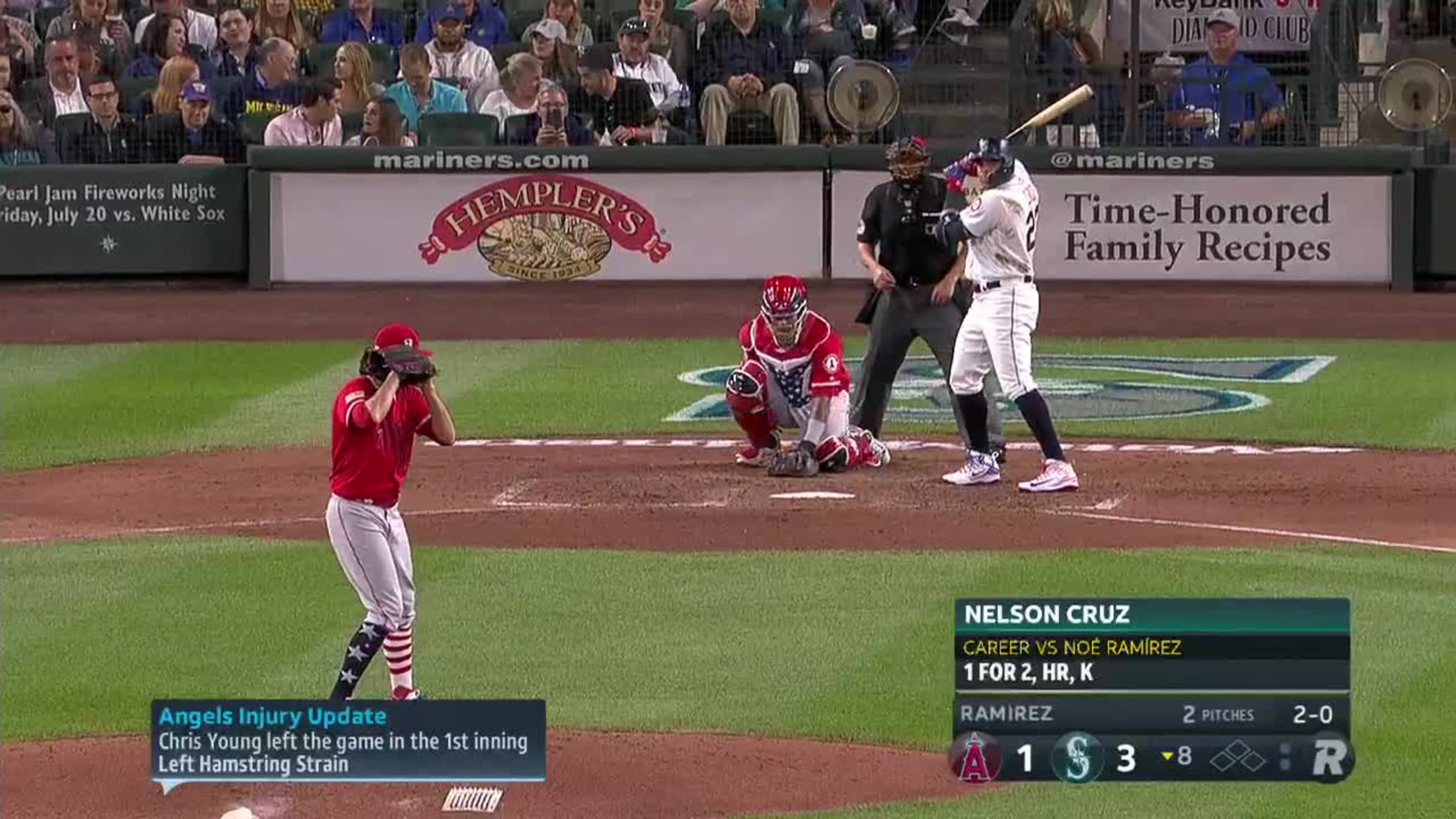 Nelson Cruz homers (22) on a fly ball to left field.