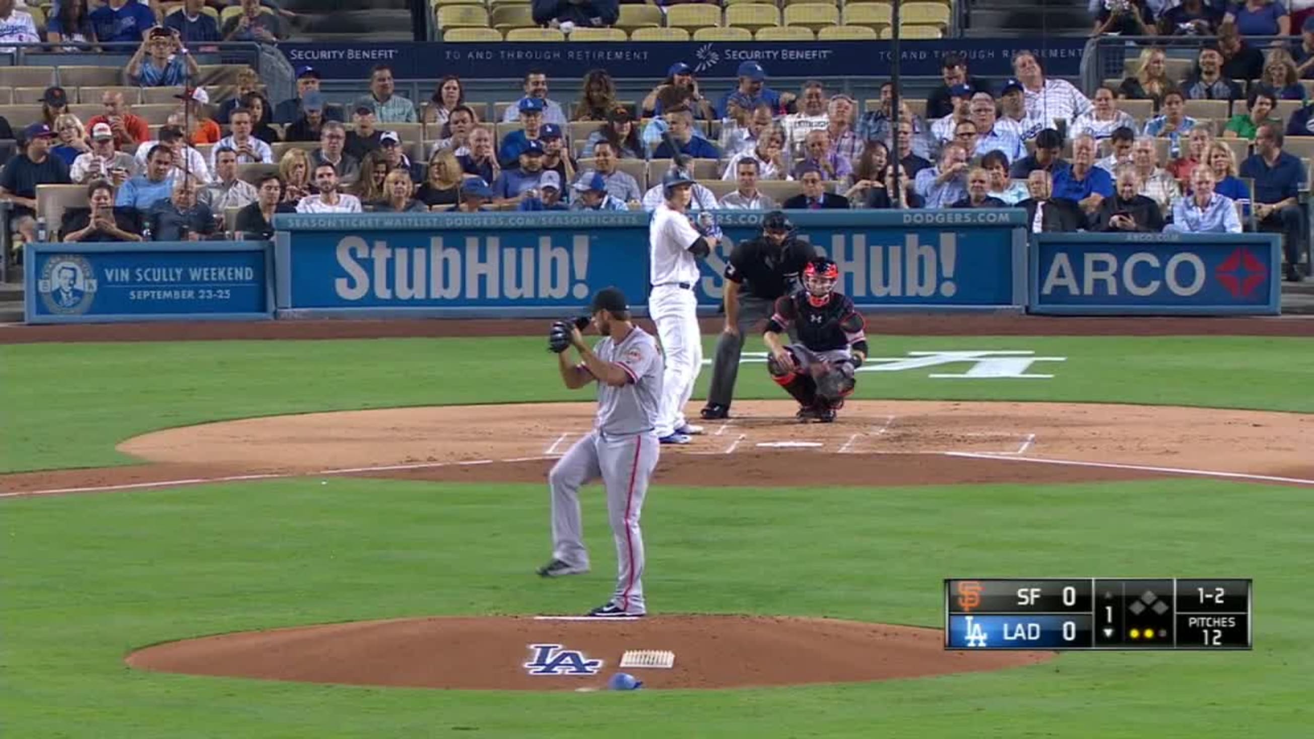 Madison Bumgarner Ball to Corey Seager, 09/19/2016