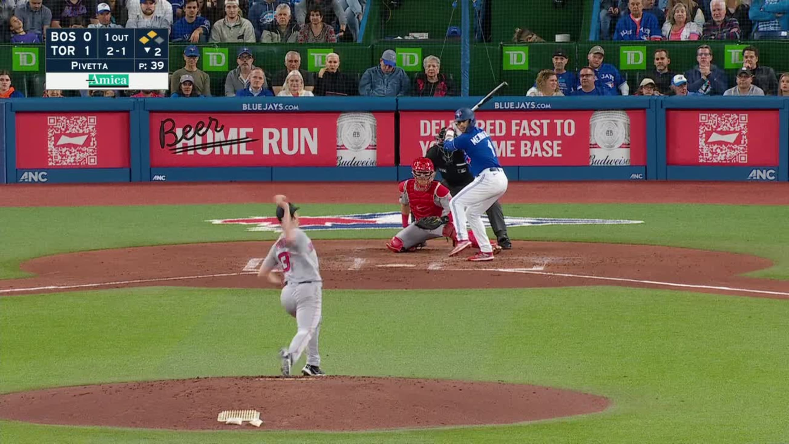 ANAHEIM, CA - APRIL 08: Toronto Blue Jays left fielder Whit Merrifield (15)  at bat during the MLB game between the Toronto Blue Jays and the Los  Angeles Angels of Anaheim on