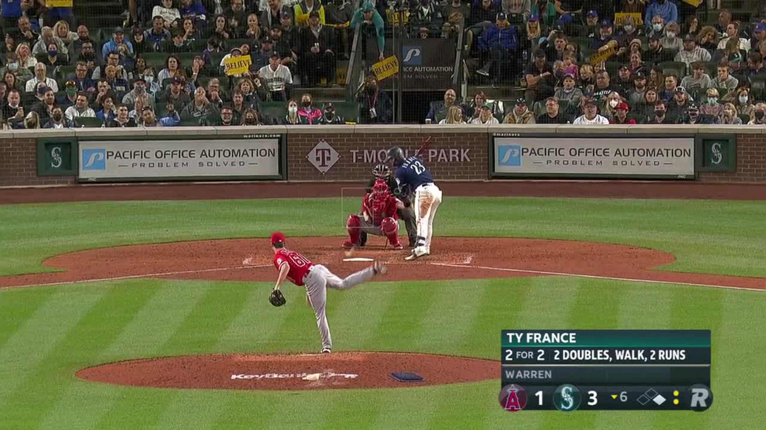 Ty France hit by pitch. J.P. Crawford to 2nd., 10/02/2021