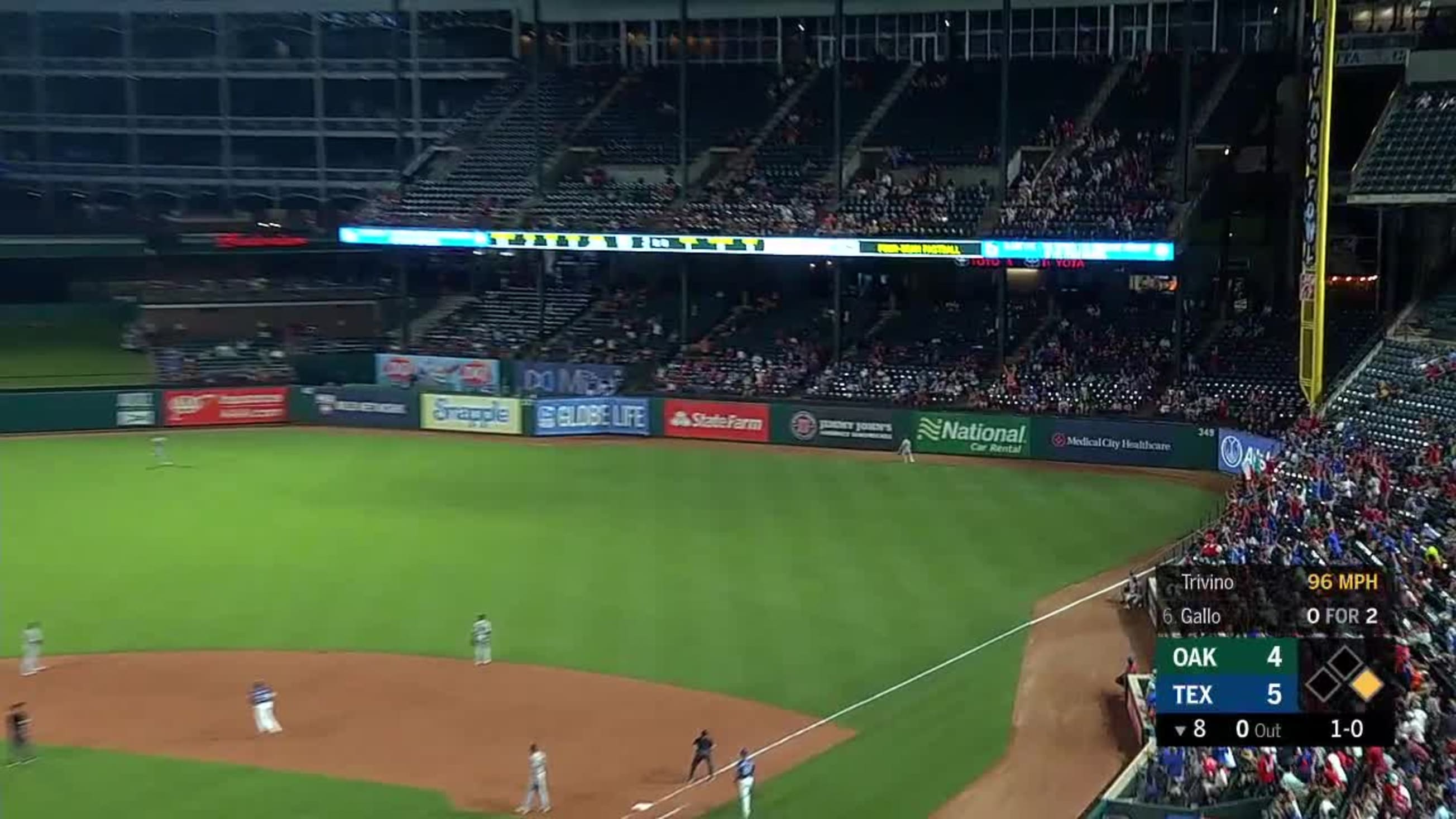 Joey Gallo singles on a line drive to right fielder Andrew