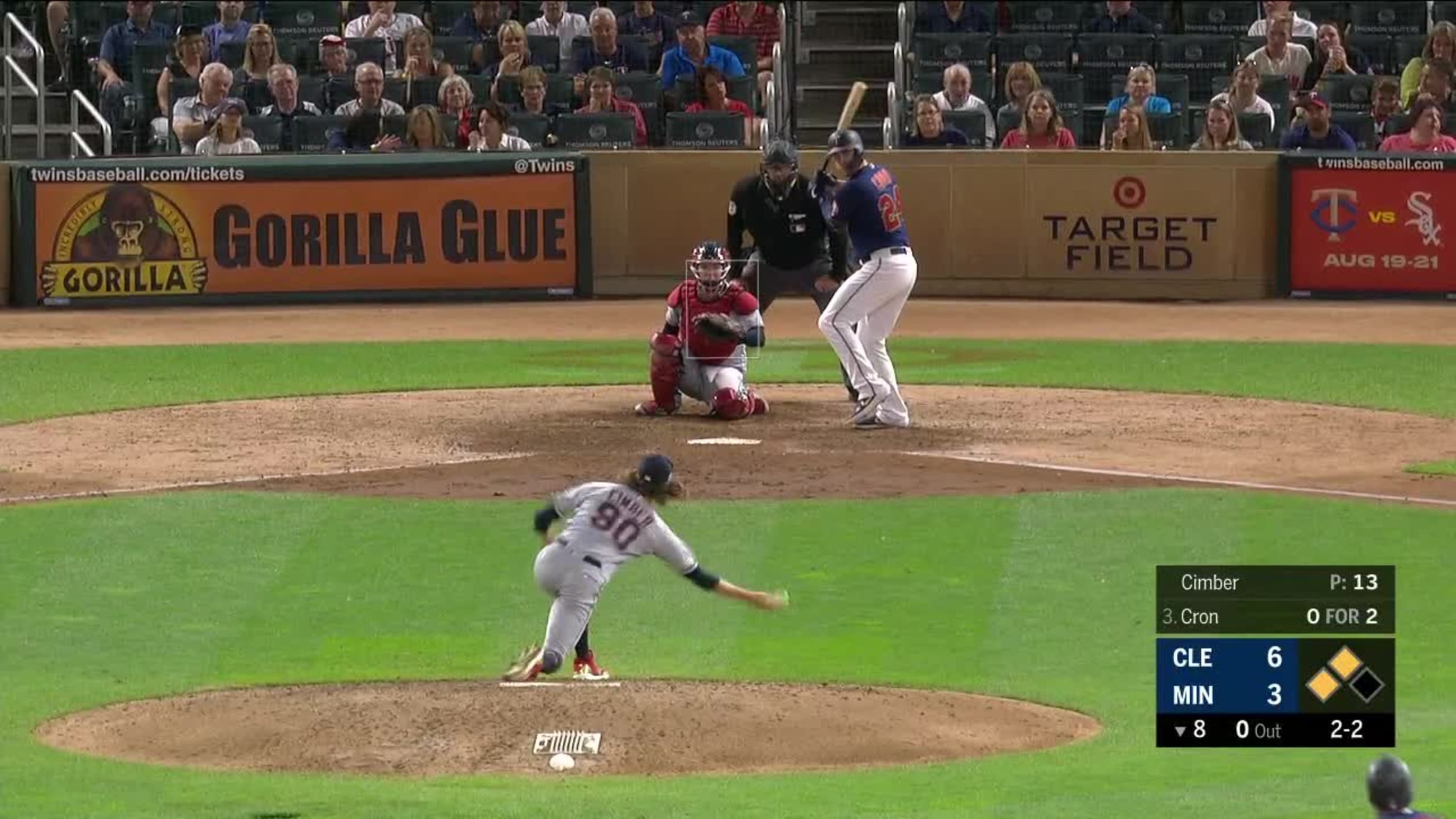 C.J. Cron hit by pitch., 08/14/2019