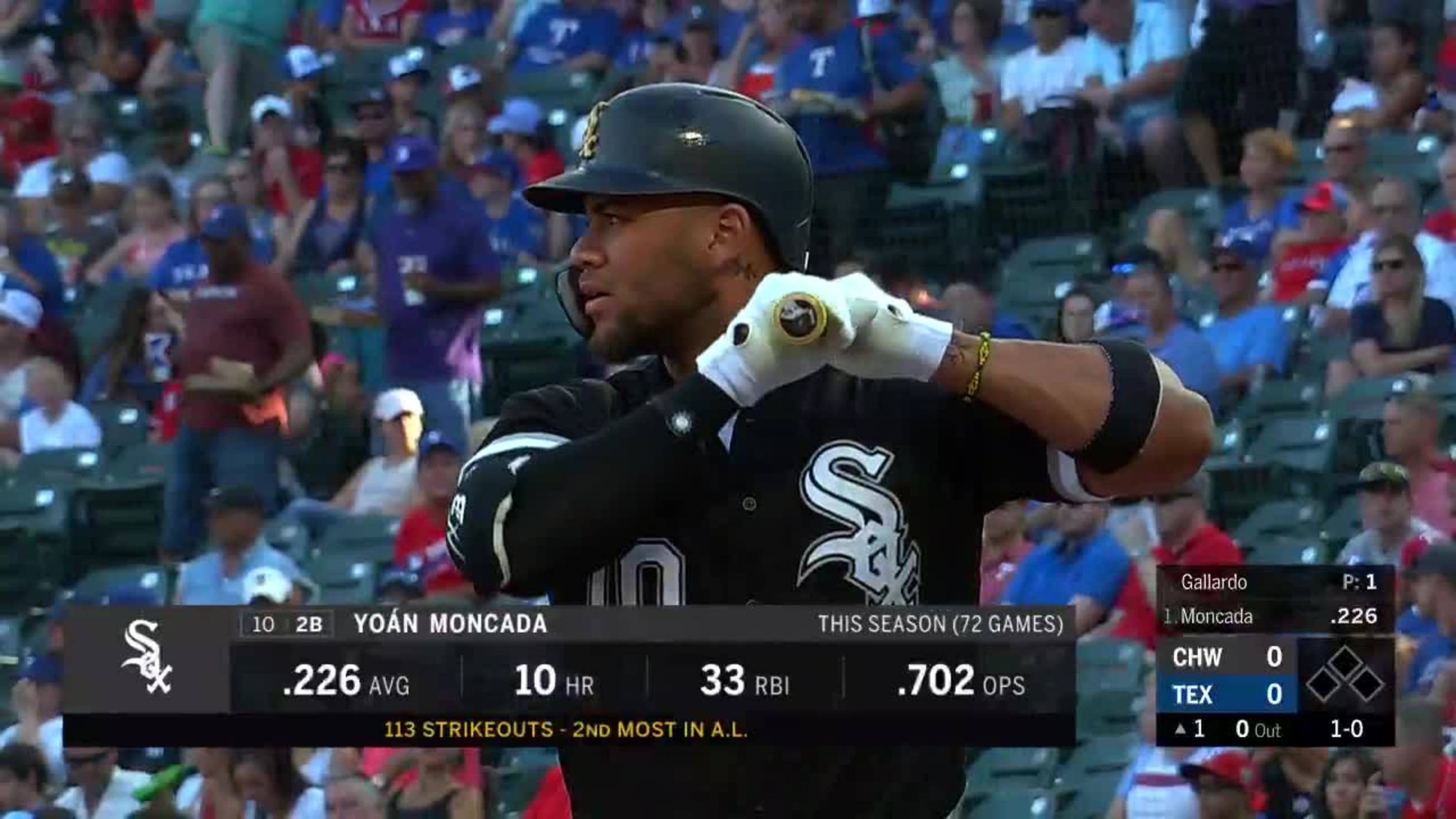 Yoan Moncada flies out sharply to center fielder Delino DeShields., 06/29/2018