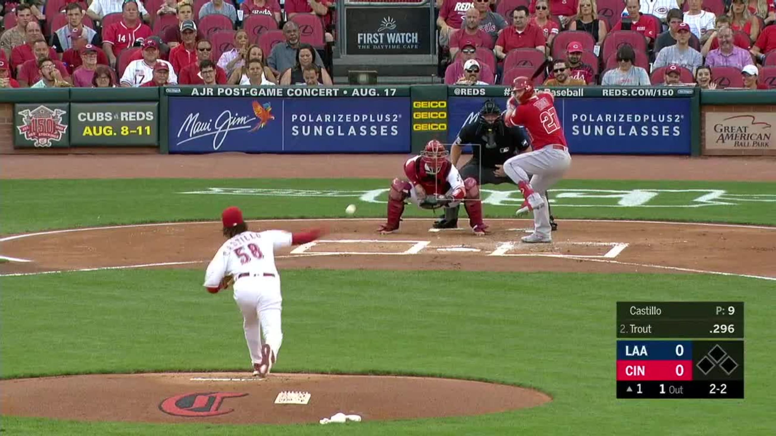 Luis Castillo Ball to Mike Trout | 08/05/2019 | San Diego Padres
