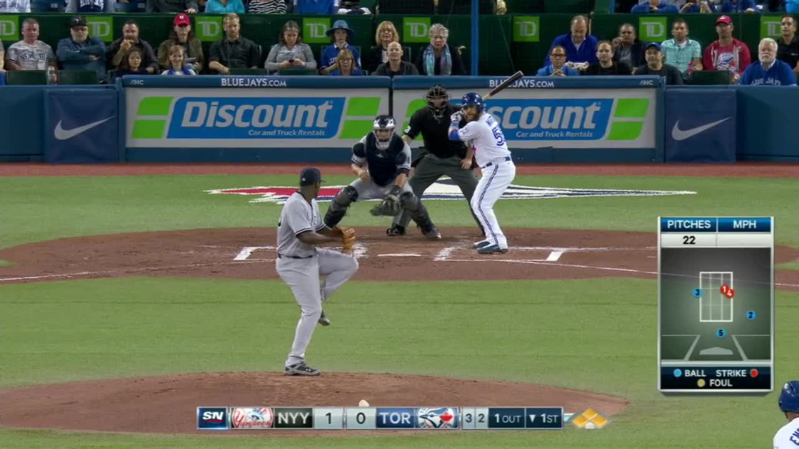 Edwin Encarnacion throws first pitch for Blue Jays in Game 1