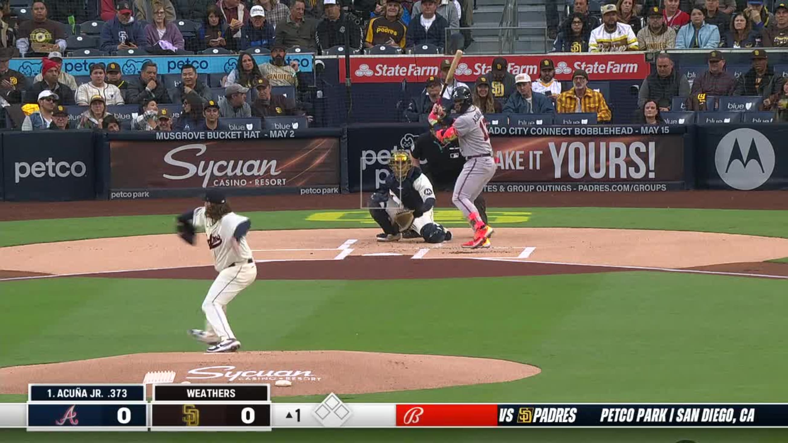 Ronald Acuna Jr. doubles (5) on a line drive to left fielder Juan