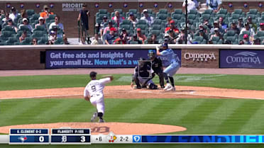 Ernie Clement strikes out swinging.