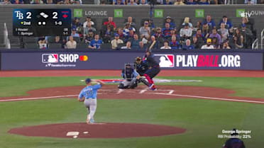 George Springer grounds out, third baseman Junior Caminero to first baseman Jonathan Aranda.