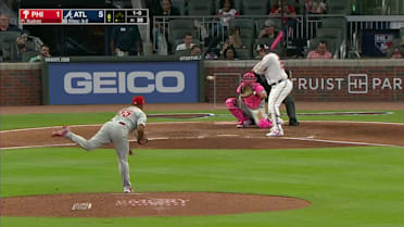 Austin Riley singles on a ground ball to center fielder Odubel Herrera.
