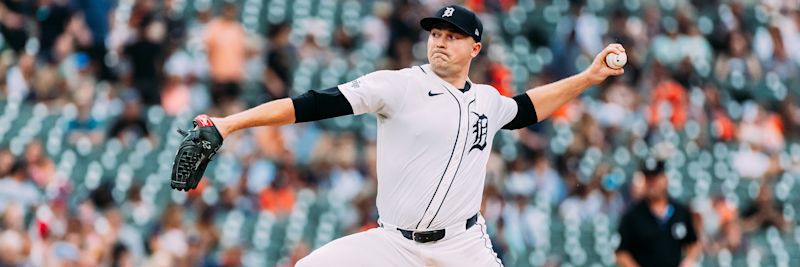 Tarik Skubal, Detroit Tigers starting pitcher, delivering a pitch during his dominant 2026 season start against the Minnesota Twins April 7 2026
