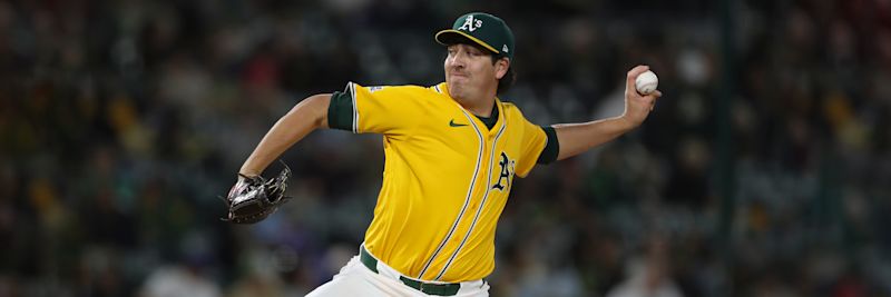 Jacob Lopez Athletics left-handed starting pitcher delivering against the New York Mets April 11 2026