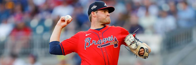 Bryce Elder, Atlanta Braves starting pitcher, in action on the mound at Truist Park