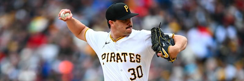 Paul Skenes Pittsburgh Pirates starting pitcher delivering at PNC Park against the Chicago Cubs April 12 2026
