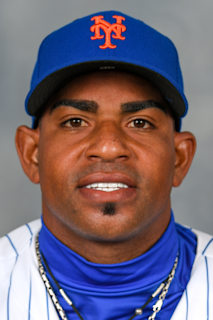 The 52 necklace worn by Yoenis Cespedes of the New York Mets as he