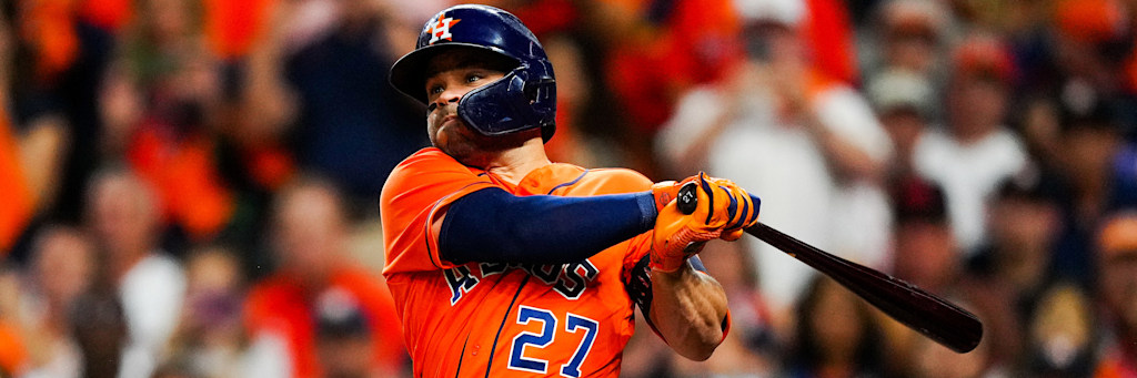 Houston Astros second baseman Jose Altuve at the plate, representing the Astros offense behind the Astros moneyline and Astros Tigers under 9 at Comerica Park